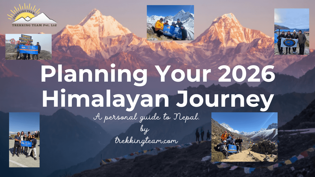Trekker planning a route with a map of the Nepal Himalaya