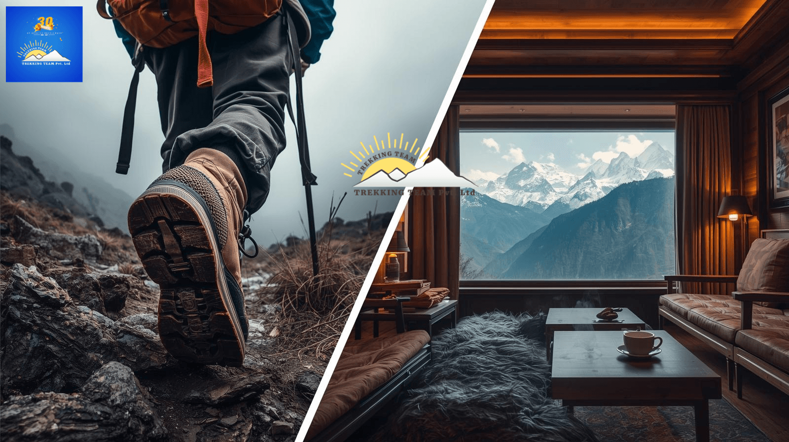 Teahouse and trekkers in the Annapurna region of Nepal