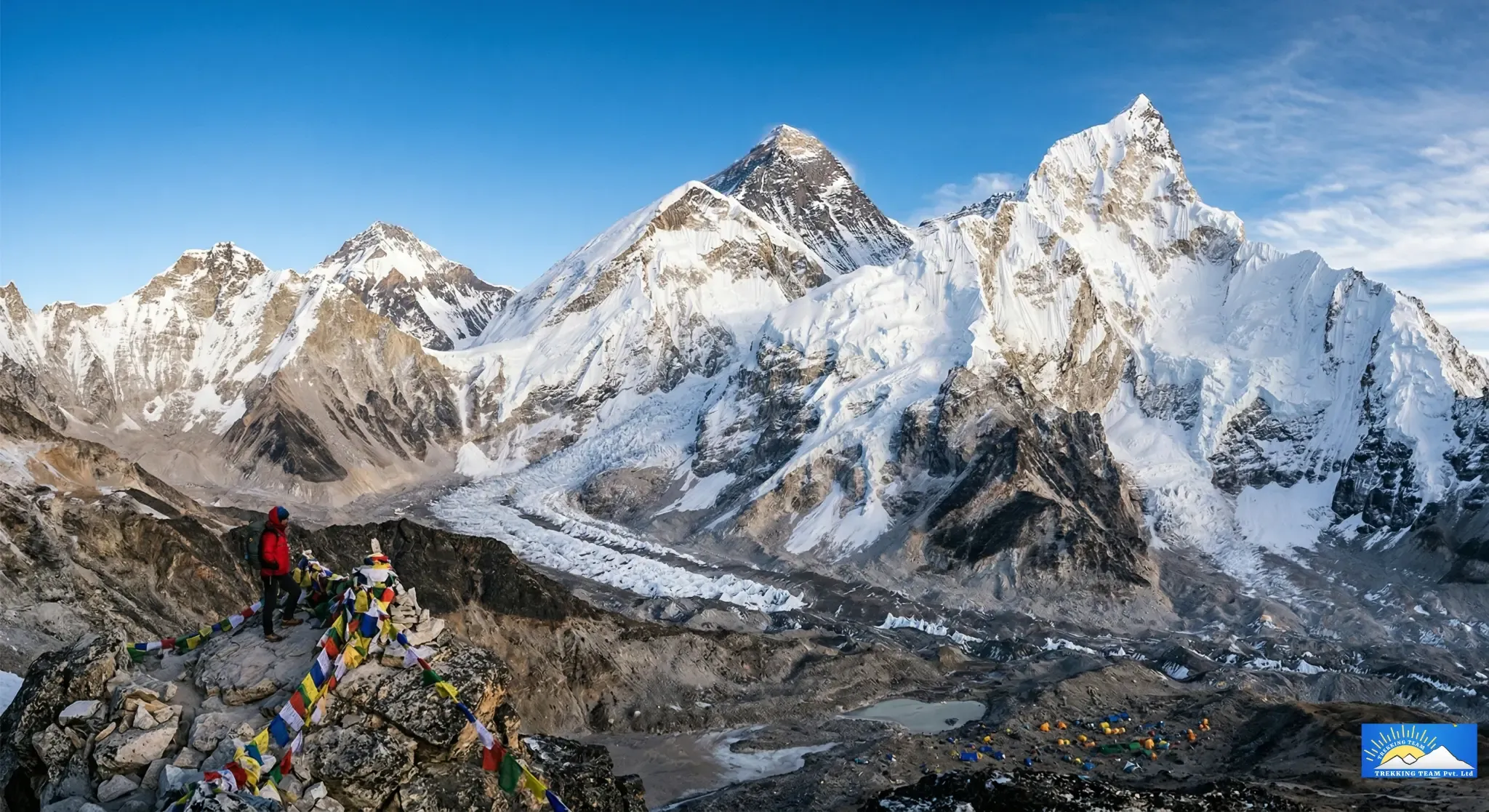 alt="Mount Everest climbing permit fee increased to USD 15000 in 2026 view from Kala Patthar showing Khumbu Glacier and Everest summit Nepal"
