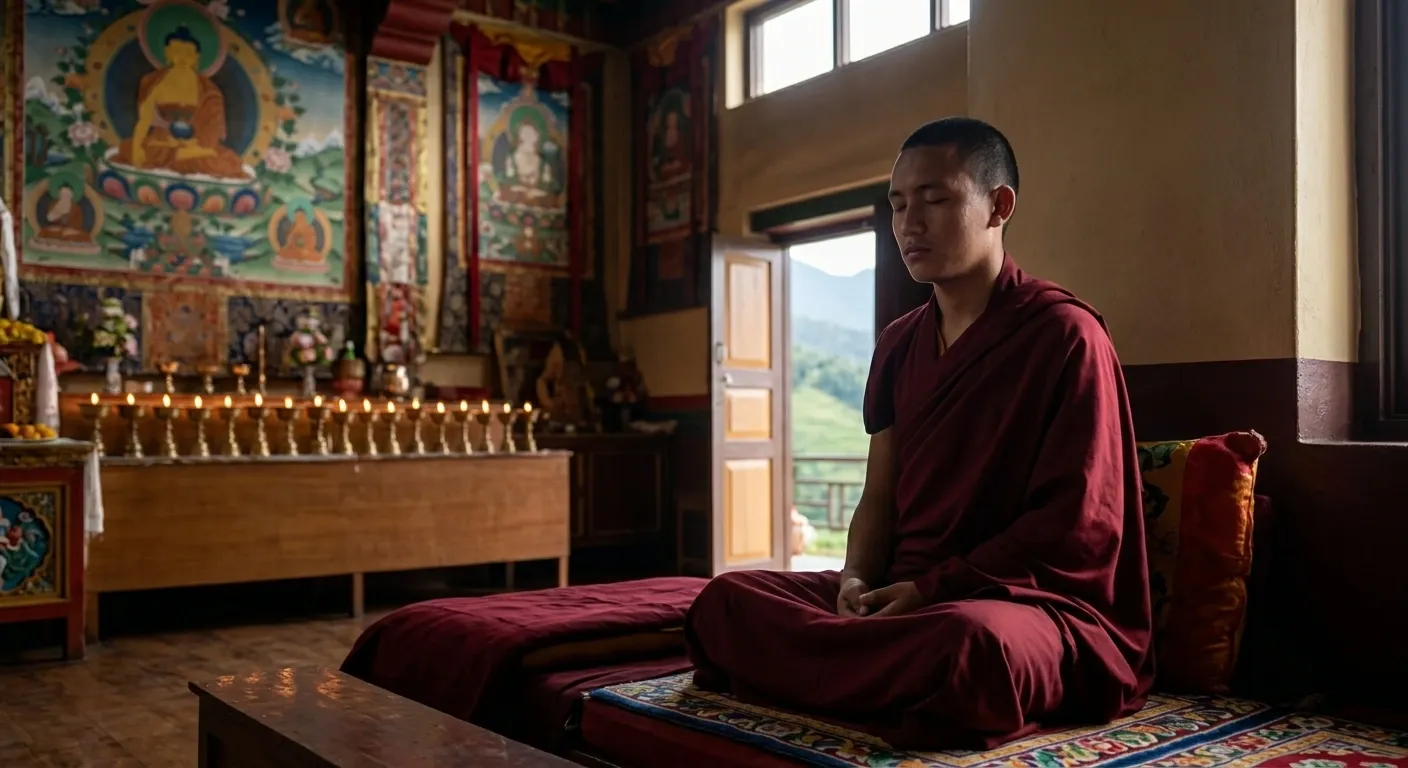 A monk practicing Meditation in a Monastery in Namo Buddha