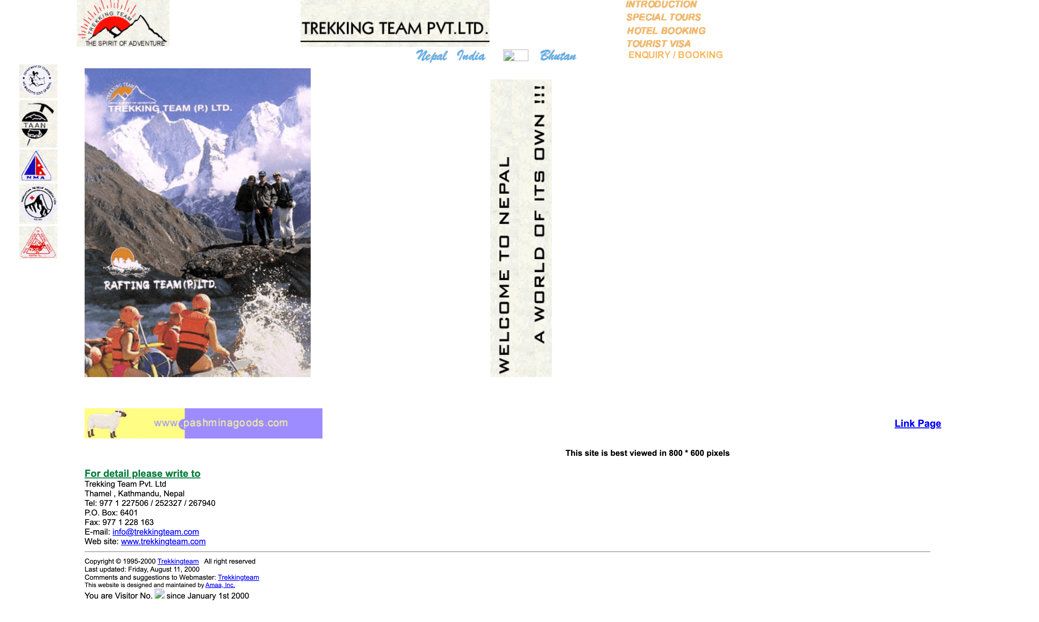 Trekking Team's website as archived by the Wayback Machine in February 2001.